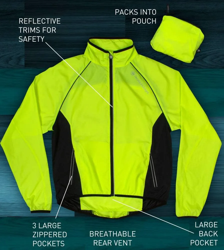 | Men's Packable Windproof Jacket | High Visibility Safety Yellow Windbreaker