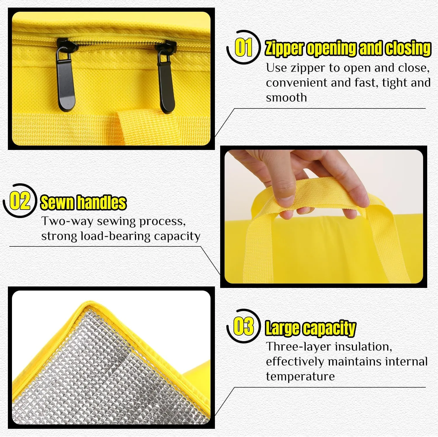 1 Pack Insulated Food Delivery Bag Yellow Pizza Delivery Bags for Hot & Cold Food, Large Capacity Reusable Warming Bag Catering Cooler Bag for Party