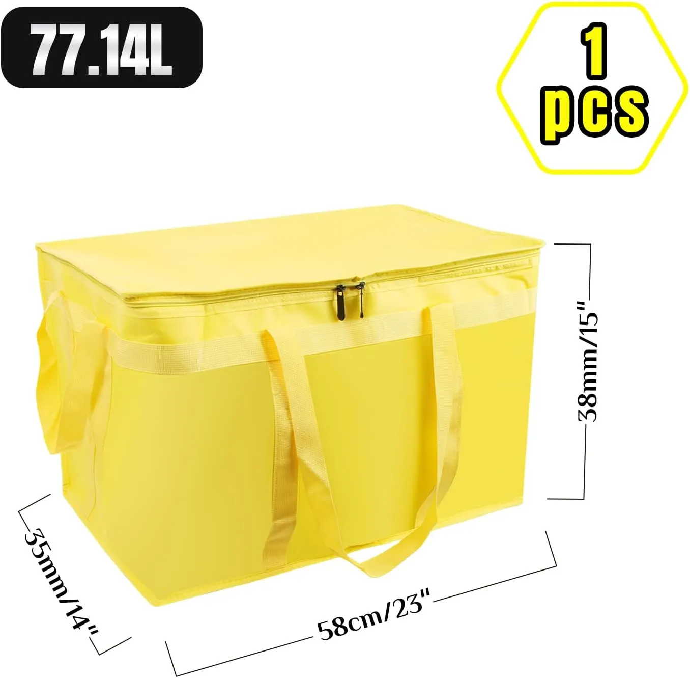 1 Pack Insulated Food Delivery Bag Yellow Pizza Delivery Bags for Hot & Cold Food, Large Capacity Reusable Warming Bag Catering Cooler Bag for Party