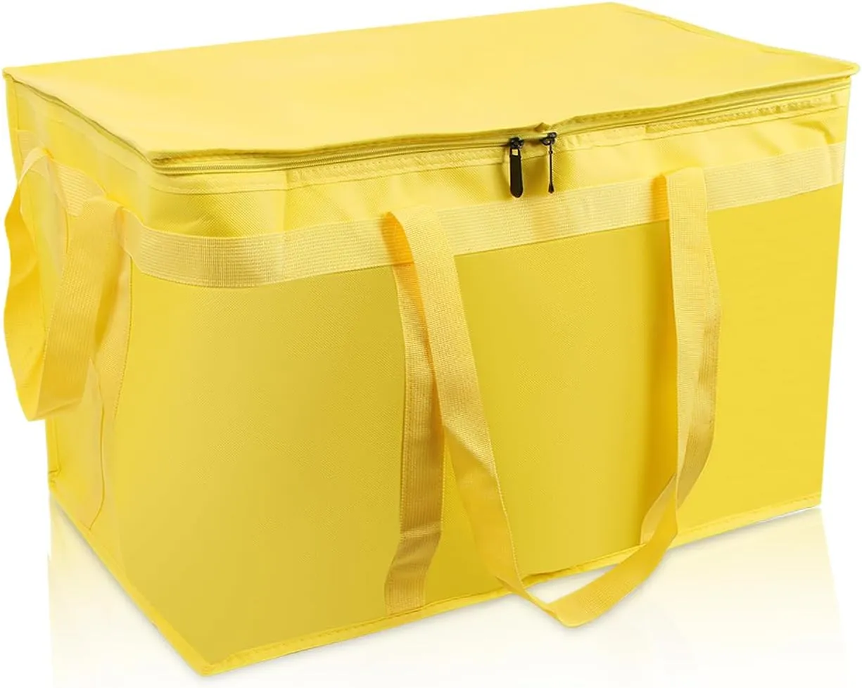 1 Pack Insulated Food Delivery Bag Yellow Pizza Delivery Bags for Hot & Cold Food, Large Capacity Reusable Warming Bag Catering Cooler Bag for Party