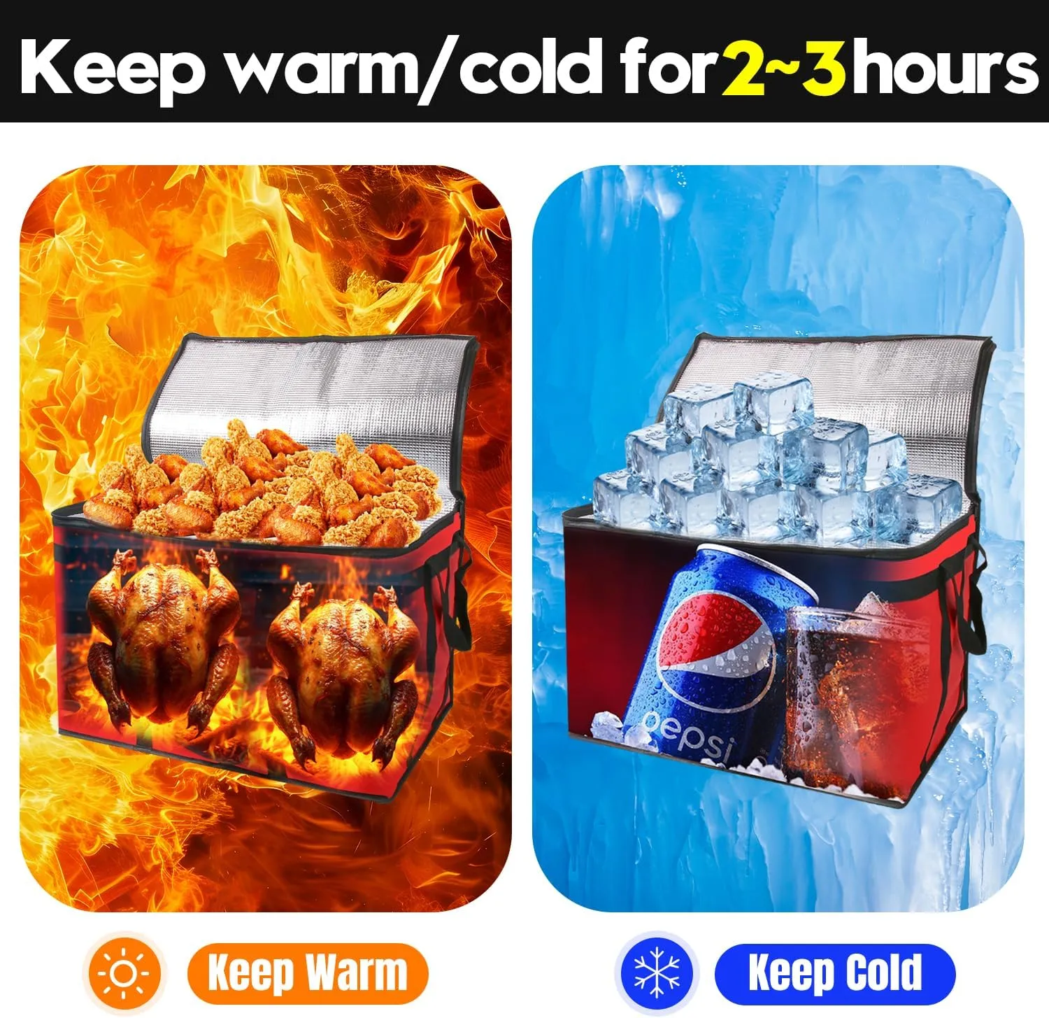 1 Pack Insulated Food Delivery Bag Yellow Pizza Delivery Bags for Hot & Cold Food, Large Capacity Reusable Warming Bag Catering Cooler Bag for Party