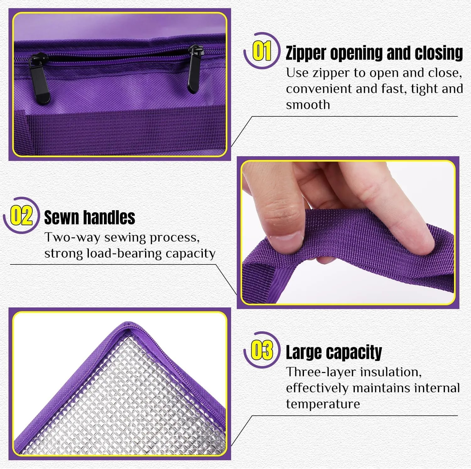 1 Pack Purple Insulated Food Delivery Bag, Large Capacity Reusable Warming Cooler Bag for Hot & Cold Food, Pizza Delivery Bags