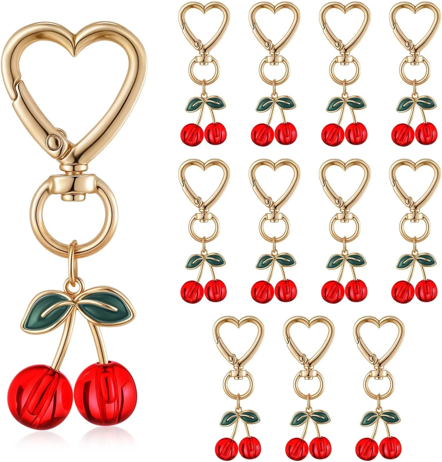 12 Pcs Cherry Keychain Cute Bag Purse Charms Keychain Handbags Stuff Accessories Car Keyrings Gifts for Women Mother's Day Cherry Party Supplies