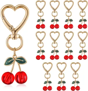 12 Pcs Cherry Keychain Cute Bag Purse Charms Keychain Handbags Stuff Accessories Car Keyrings Gifts for Women Mother's Day Cherry Party Supplies