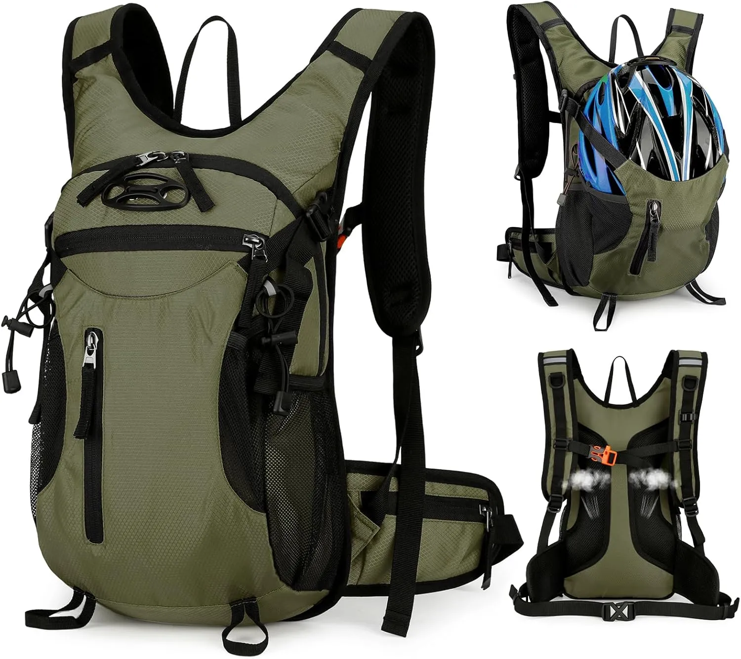 15L Small Hiking Daypack Men Women with Phone Pocket, Breathable Travel Hiking Backpack, Waterproof Ultralight Running Backpack for Bike Camping Sports, Green