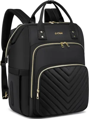 17.3 Inch Convertible Laptop Backpack,Quilted Travel Work Backpack Purse,Large Capacity Nurse Bag Teacher Backpack,Waterproof Casual Daypack Business Computer Bag,Black(2323H-01)