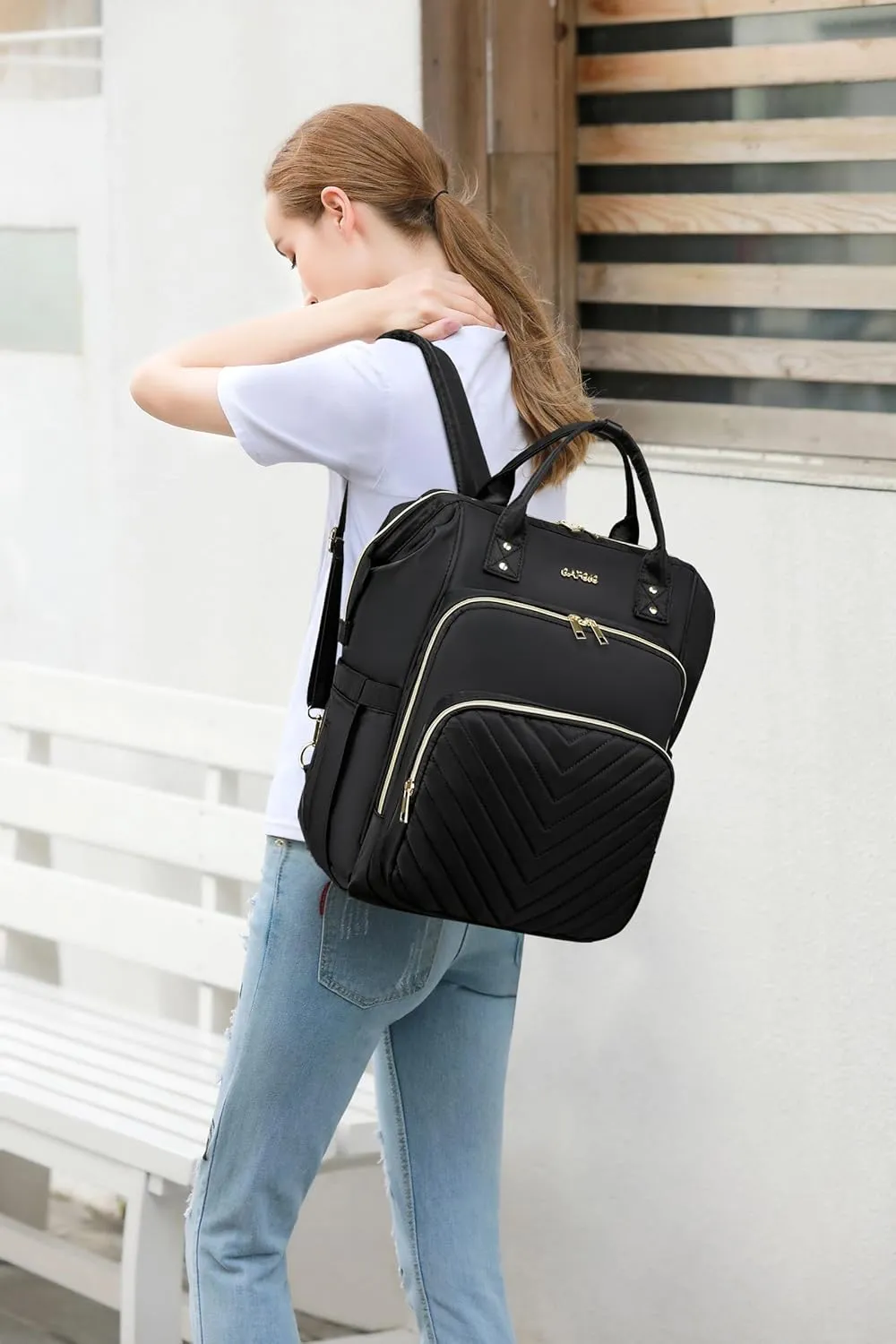 17.3 Inch Convertible Laptop Backpack,Quilted Travel Work Backpack Purse,Large Capacity Nurse Bag Teacher Backpack,Waterproof Casual Daypack Business Computer Bag,Black(2323H-01)