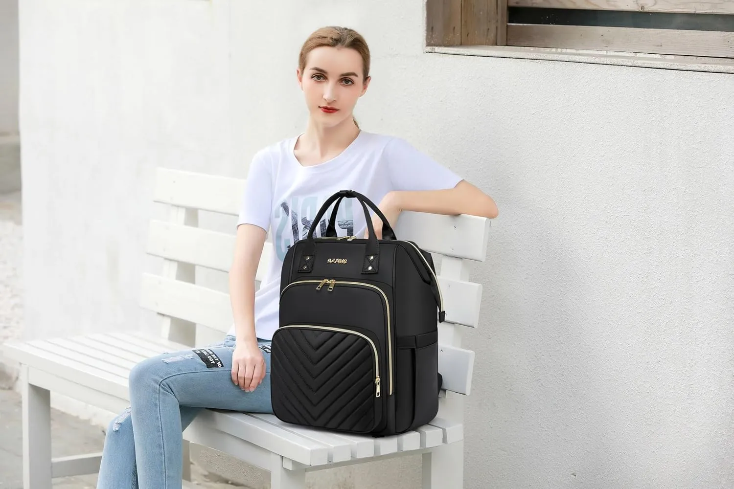 17.3 Inch Convertible Laptop Backpack,Quilted Travel Work Backpack Purse,Large Capacity Nurse Bag Teacher Backpack,Waterproof Casual Daypack Business Computer Bag,Black(2323H-01)