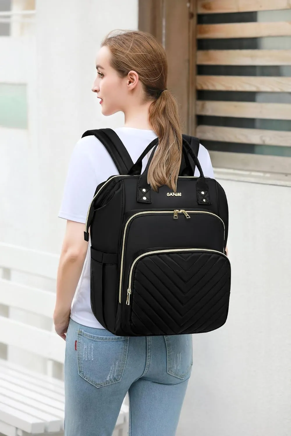 17.3 Inch Convertible Laptop Backpack,Quilted Travel Work Backpack Purse,Large Capacity Nurse Bag Teacher Backpack,Waterproof Casual Daypack Business Computer Bag,Black(2323H-01)