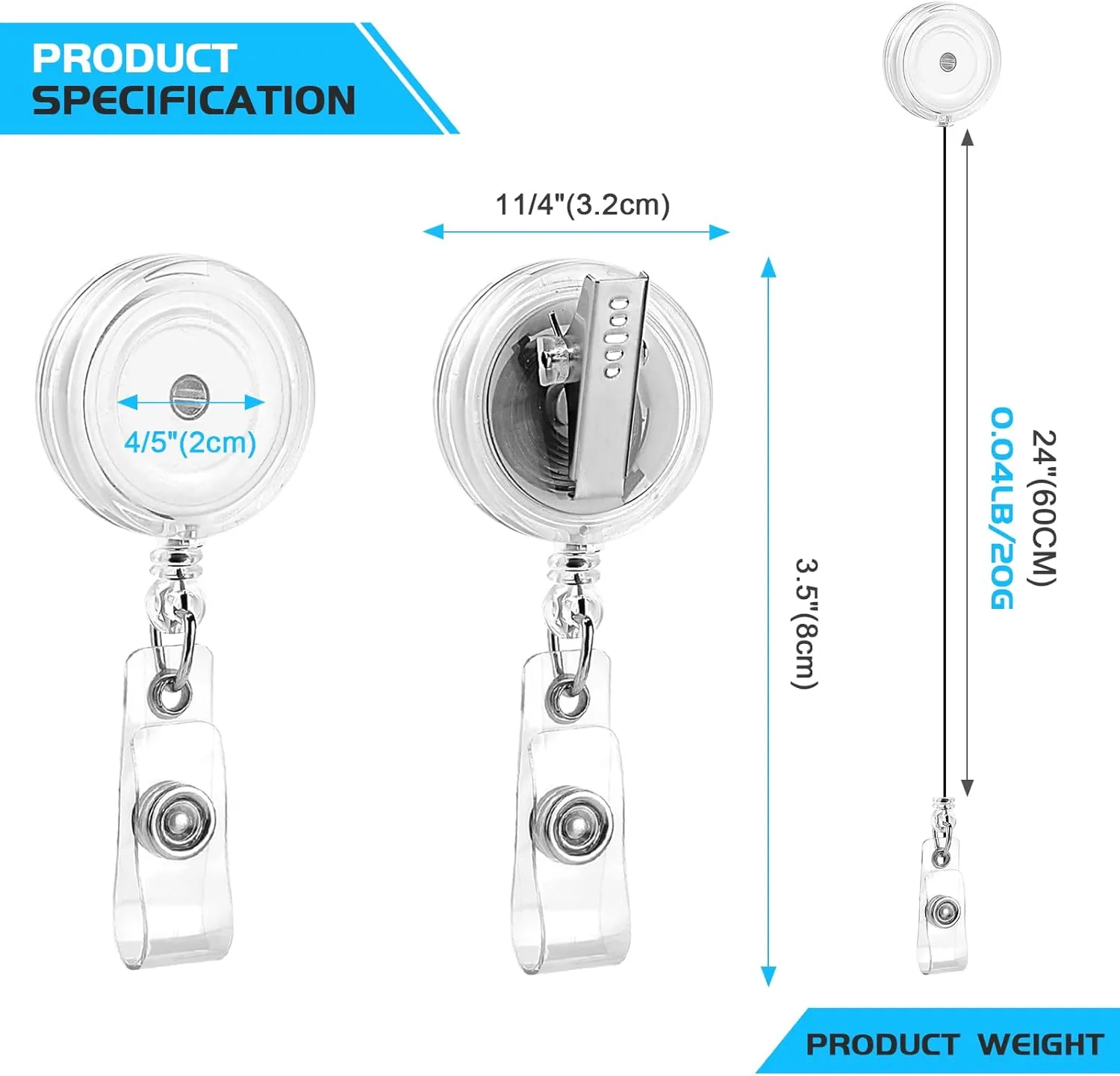 25 Pack Badge Reels Retractable with Swivel Alligator Clip Retractable Badge Holder Reels for Students, Teachers, Office Workers (Translucent Clear)