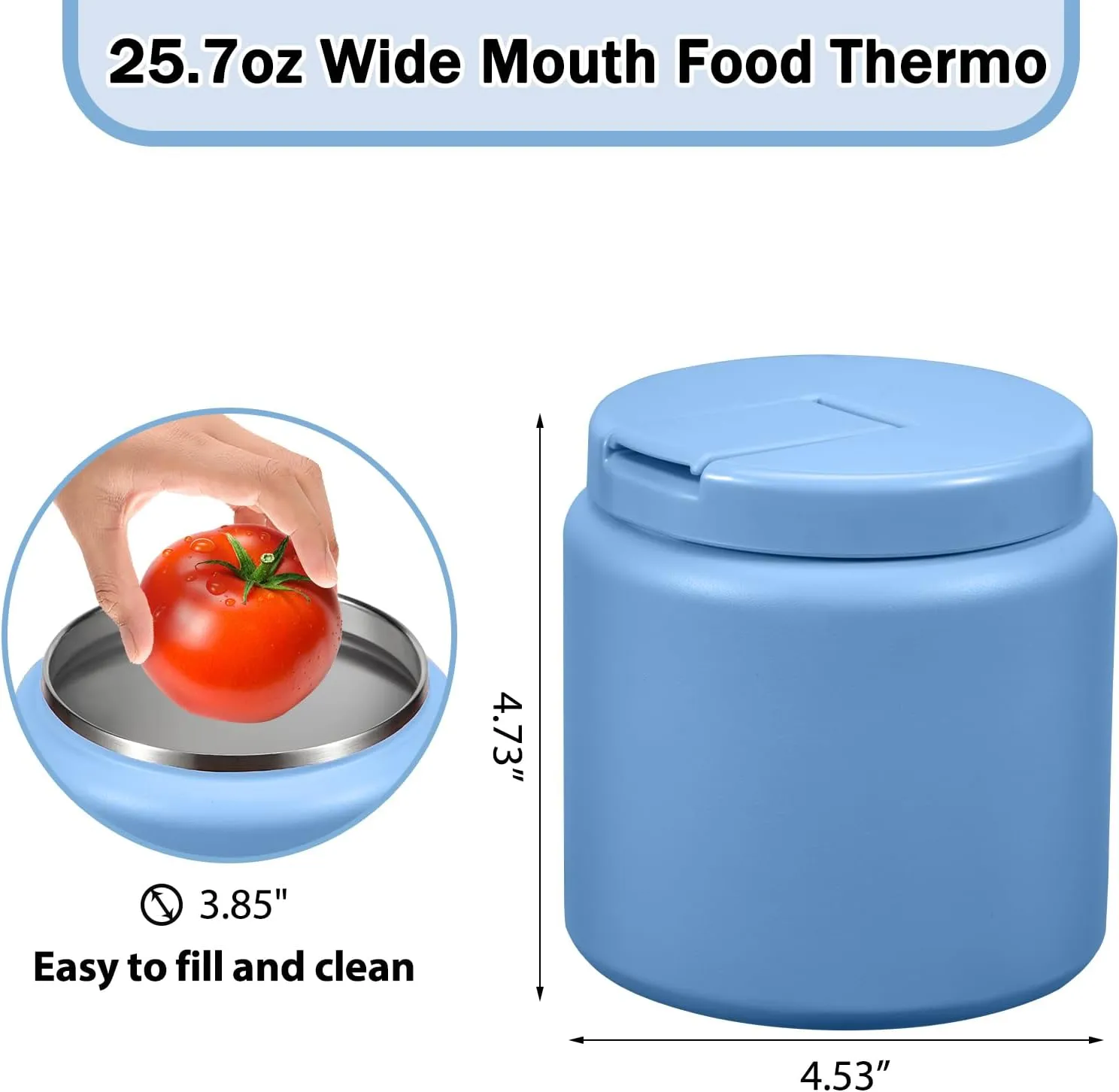 26oz Kids Thermos for Hot Food, Insulated Vacuum Food Jar with Buckle Lid, Stainless Steel Wide Mouth Leak Proof Insulated Lunch Container for School Picnic Travel, Sky Blue