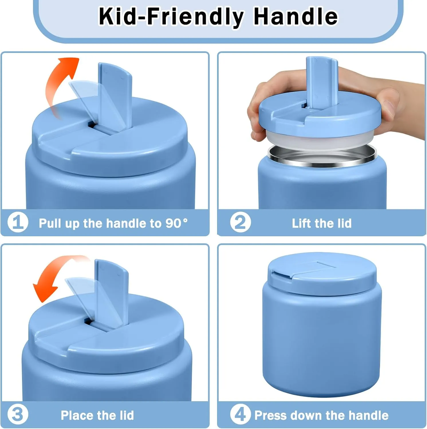 26oz Kids Thermos for Hot Food, Insulated Vacuum Food Jar with Buckle Lid, Stainless Steel Wide Mouth Leak Proof Insulated Lunch Container for School Picnic Travel, Sky Blue