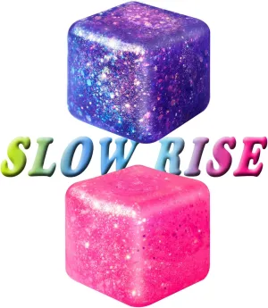 2Pcs Stress Cubes Slow Rise Glitter Squishy Cube Nice Relief Balls Jelly Fidget Toys for Kids Adults Squeeze Sensory Pack for Anxiety, Autism, Funny Gifts for Holiday/Birthday/Classroom(Purple Pink )