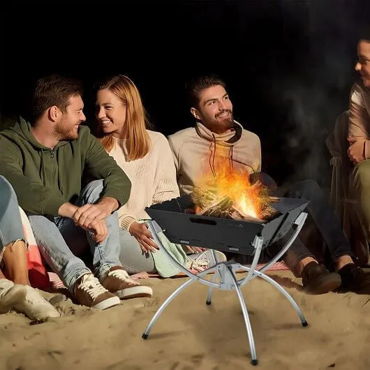 3-in-1 Camping Campfire Grill with Stainless Steel Grills Carrying Bag & Gloves-