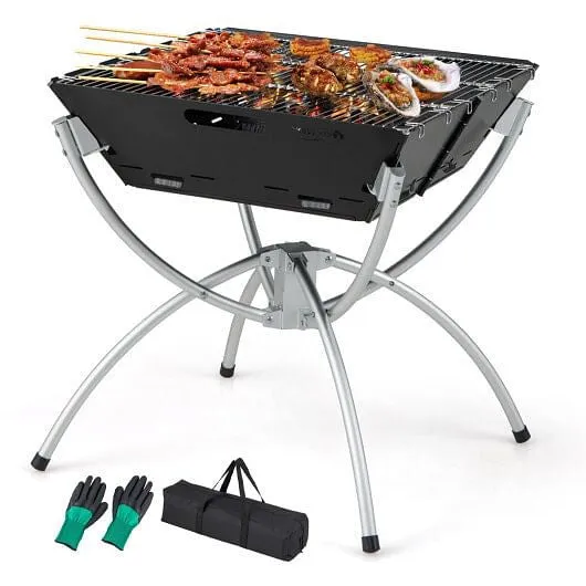3-in-1 Camping Campfire Grill with Stainless Steel Grills Carrying Bag & Gloves-