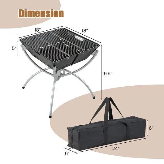3-in-1 Camping Campfire Grill with Stainless Steel Grills Carrying Bag & Gloves-