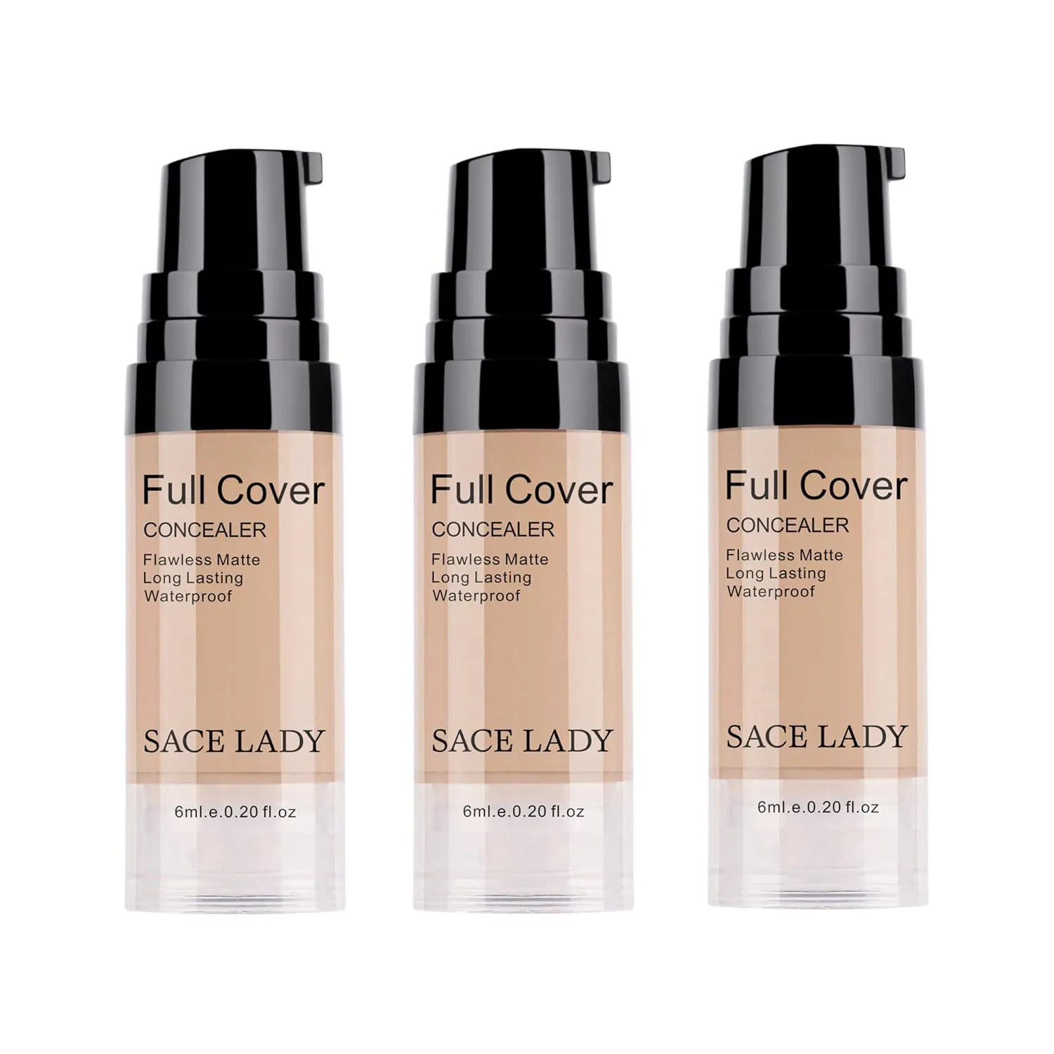 3 Pack Pro Full Cover Liquid Concealer, Waterproof Smooth Matte Flawless Finish Creamy Concealer Foundation for Eye Dark Circles Spot Face Concealer Makeup, Size:3×6ml/0.20Fl Oz, Natural