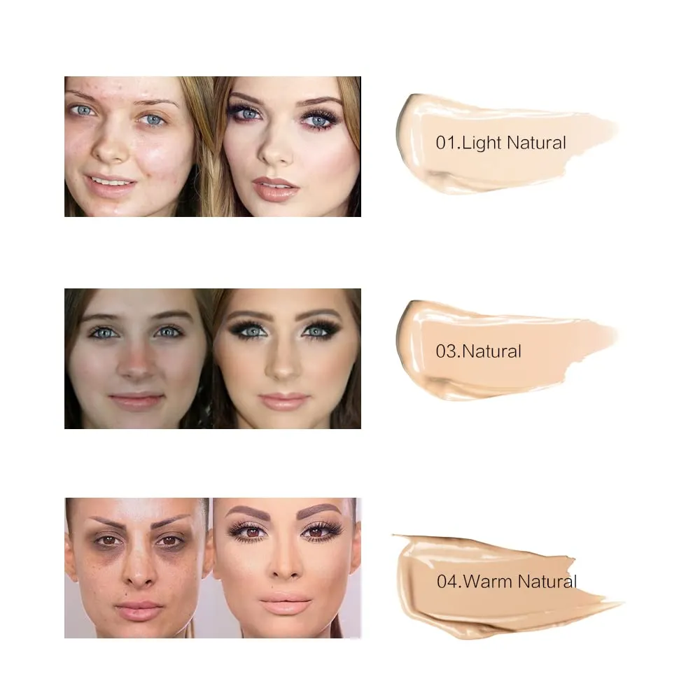 3 Pack Pro Full Cover Liquid Concealer, Waterproof Smooth Matte Flawless Finish Creamy Concealer Foundation for Eye Dark Circles Spot Face Concealer Makeup, Size:3×6ml/0.20Fl Oz, Natural