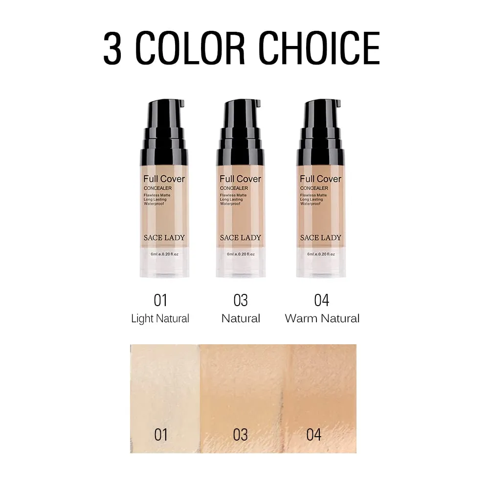 3 Pack Pro Full Cover Liquid Concealer, Waterproof Smooth Matte Flawless Finish Creamy Concealer Foundation for Eye Dark Circles Spot Face Concealer Makeup, Size:3×6ml/0.20Fl Oz, Natural