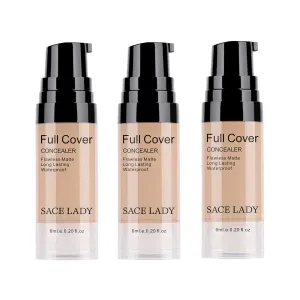 3 Pack Pro Full Cover Liquid Concealer, Waterproof Smooth Matte Flawless Finish Creamy Concealer Foundation for Eye Dark Circles Spot Face Concealer Makeup, Size:3×6ml/0.20Fl Oz, Natural