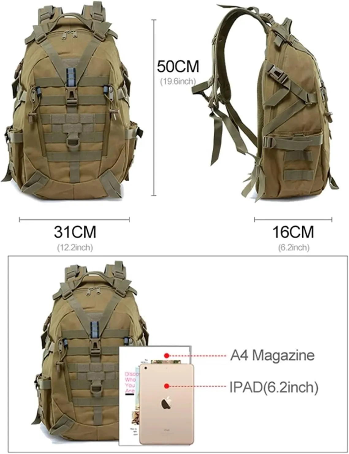 30-40L Camping Backpack Men's Bag Travel Bags Climbing Rucksack Hiking Outdoor Reflective Shoulder Fishing Bag(Style2)