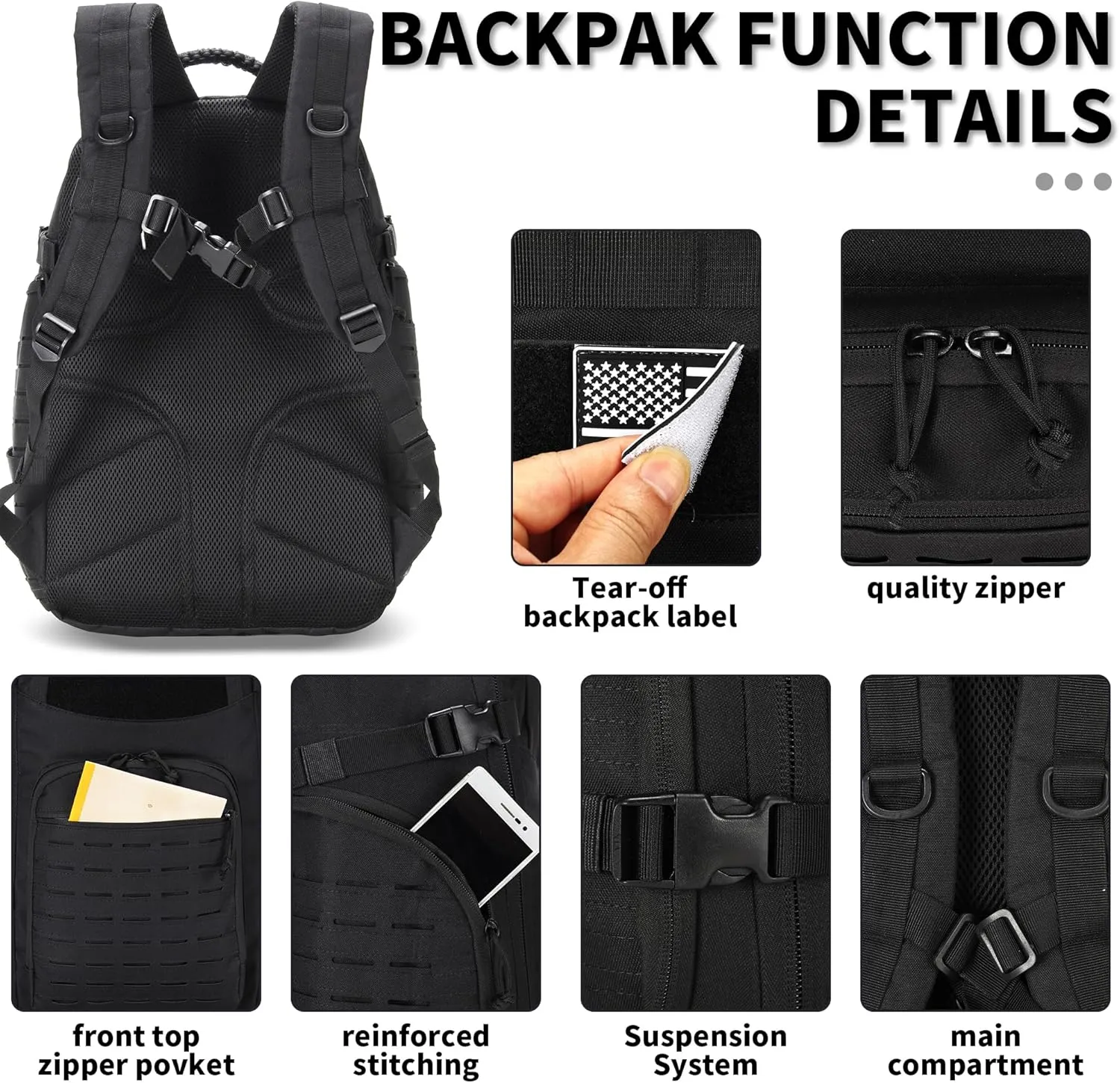 30L Hiking Backpack Lightweight Outdoor Daypack Camping Backpack Outdoor Travel Daypack Day Pack for Man Woman (Black)