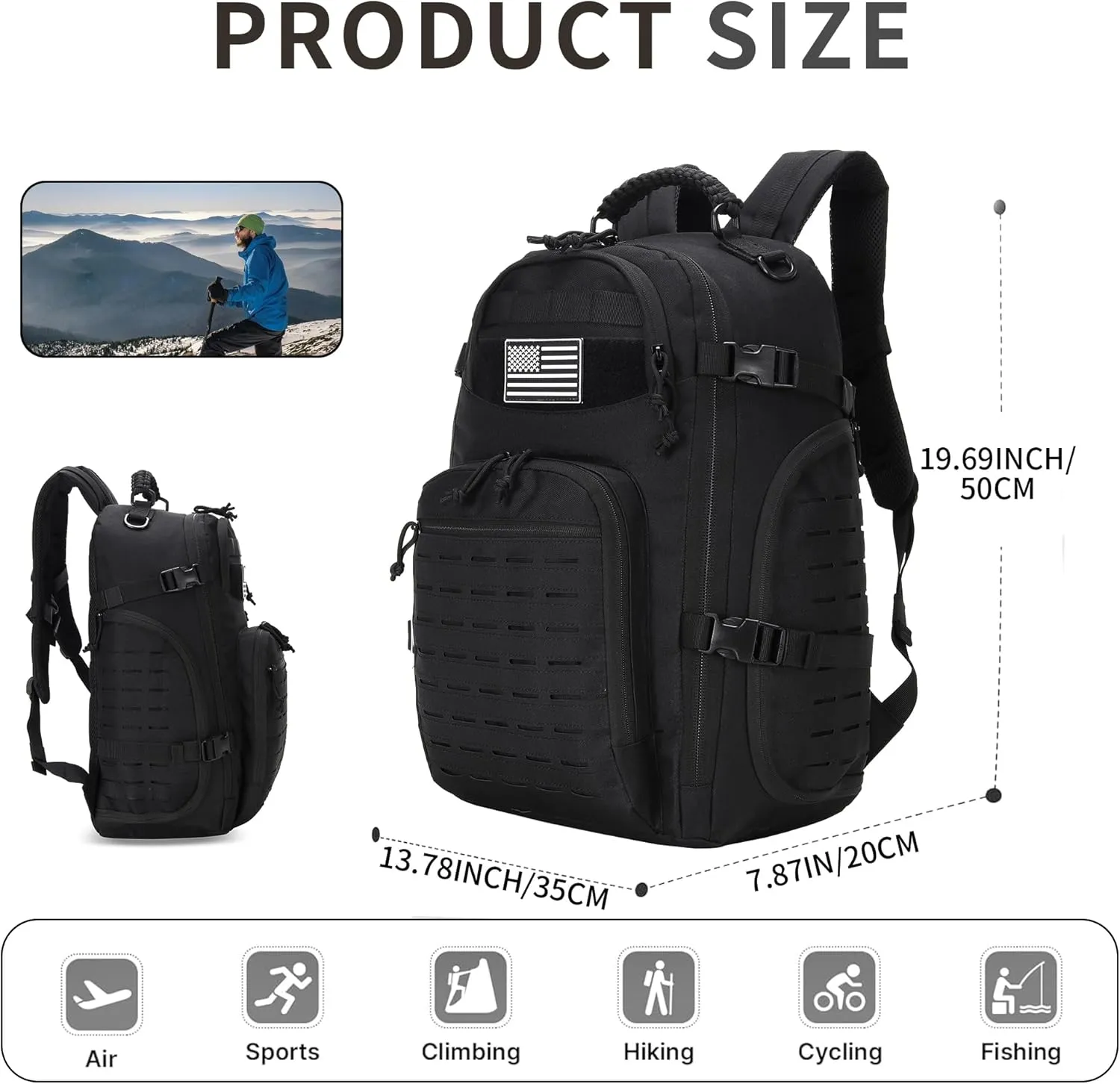 30L Hiking Backpack Lightweight Outdoor Daypack Camping Backpack Outdoor Travel Daypack Day Pack for Man Woman (Black)