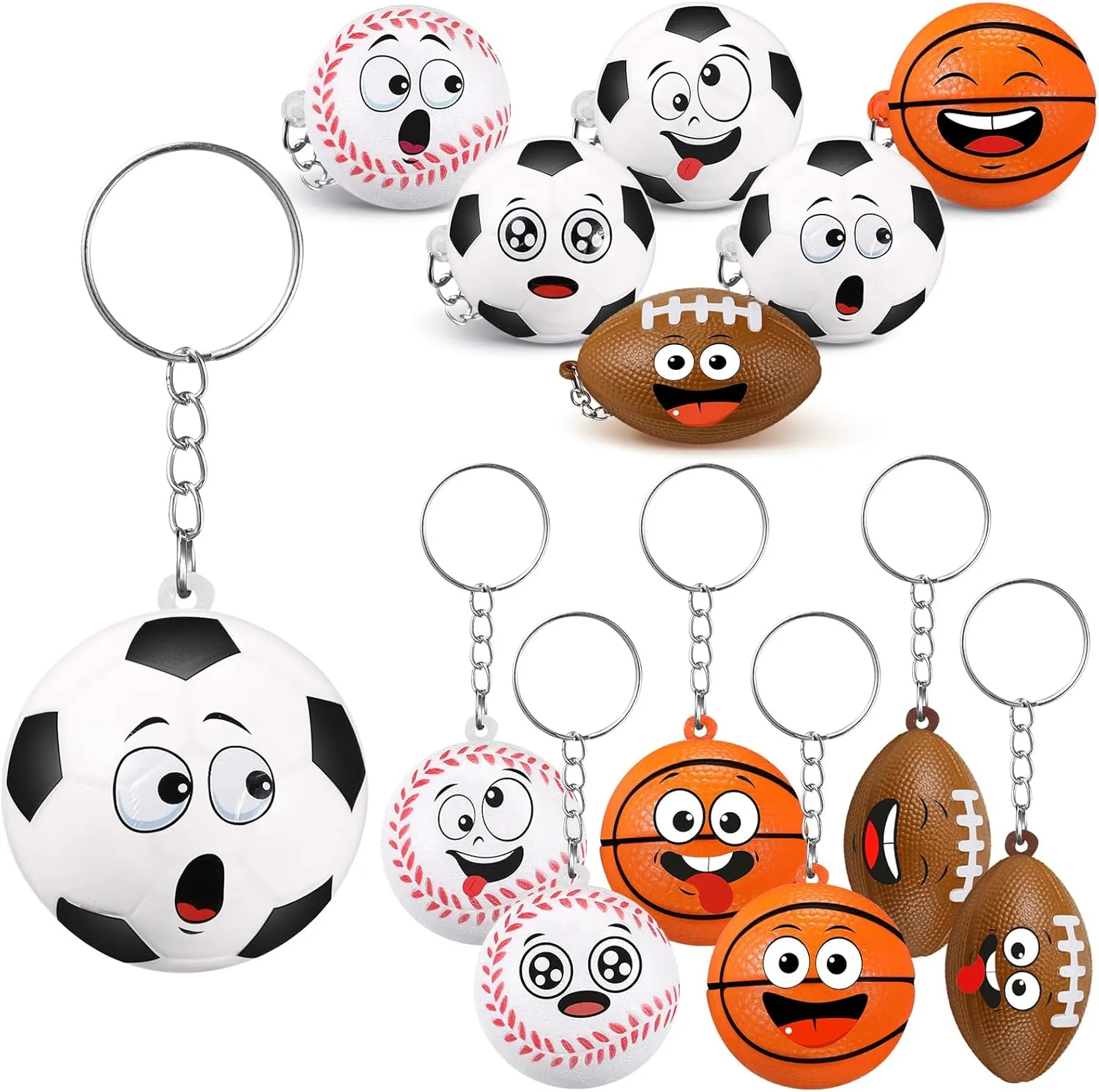 32 Pcs Mini Face Stress Balls Keychain for Boys Girls Sport Face Keychain Stress Relief Squeeze Toys Keychain for School Reward Party Bag Gift Fillers Party Favors Birthday Gift(Mix Ball)