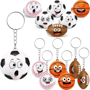 32 Pcs Mini Face Stress Balls Keychain for Boys Girls Sport Face Keychain Stress Relief Squeeze Toys Keychain for School Reward Party Bag Gift Fillers Party Favors Birthday Gift(Mix Ball)