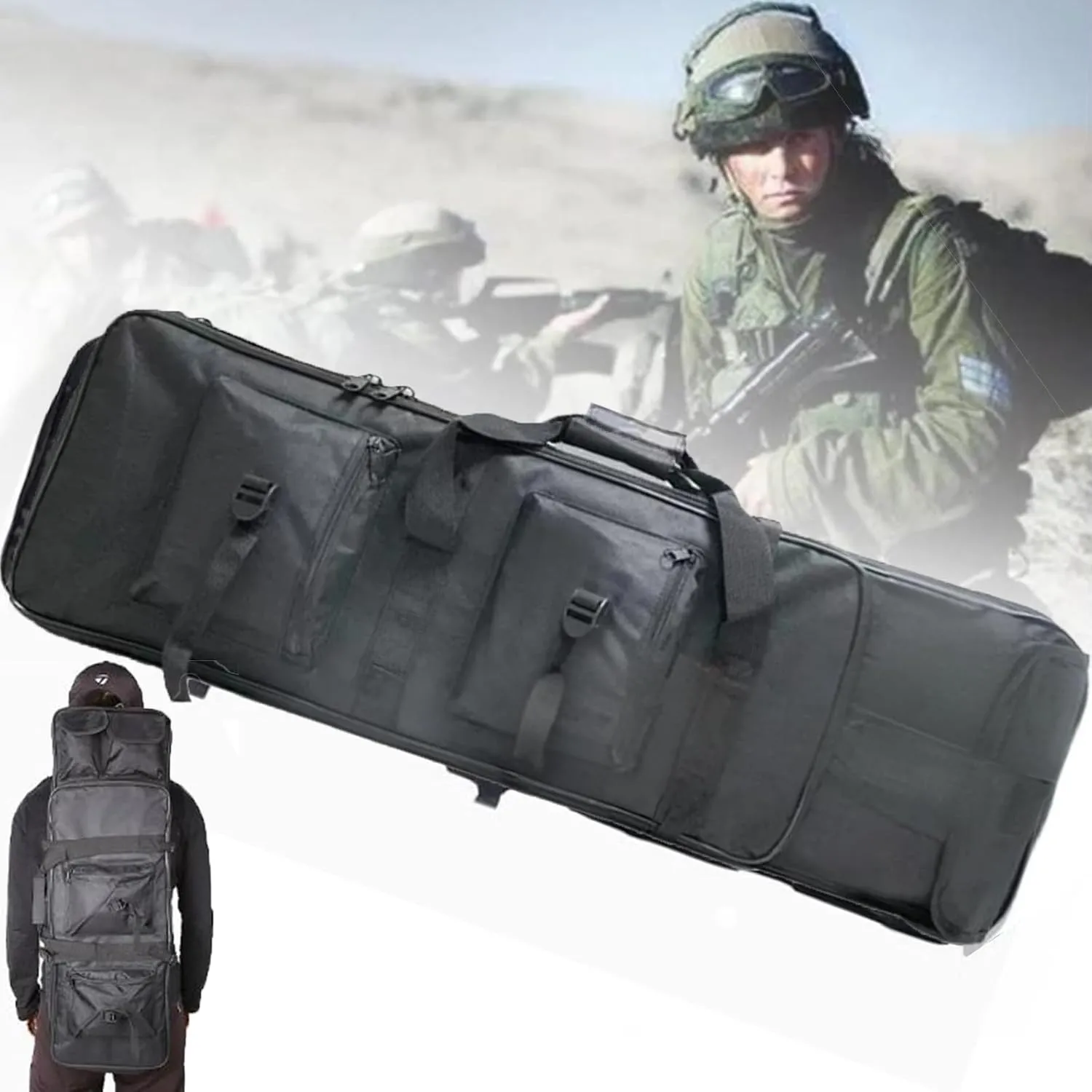 32" 37" 46" Soft Double Rifle Bag, Tactical Double Long Gun Bag,with Lockable Zipper and Backpack Strap, for Firearm Storage and Transportation, Perfect for Indoor/Outdoor Shooting