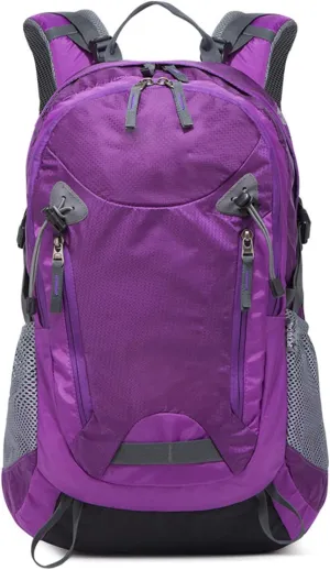 35L Hiking Backpack – Lightweight Waterproof Daypack with Adjustable Straps, Mesh Side Pockets – Camping & Travel Backpack for Men & Women – Purple