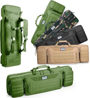 36" 42" 48" Double Long Gun Bag Nylon 1000D Soft Case Backpack Rifle Shotgun Pistol Transportation for Hunting Shooting Range, Firearm Transportation with Lockable Zipper and Molle System