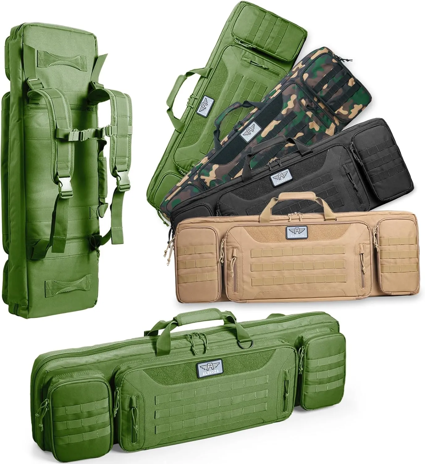36" 42" 48" Double Long Gun Bag Nylon 1000D Soft Case Backpack Rifle Shotgun Pistol Transportation for Hunting Shooting Range, Firearm Transportation with Lockable Zipper and Molle System