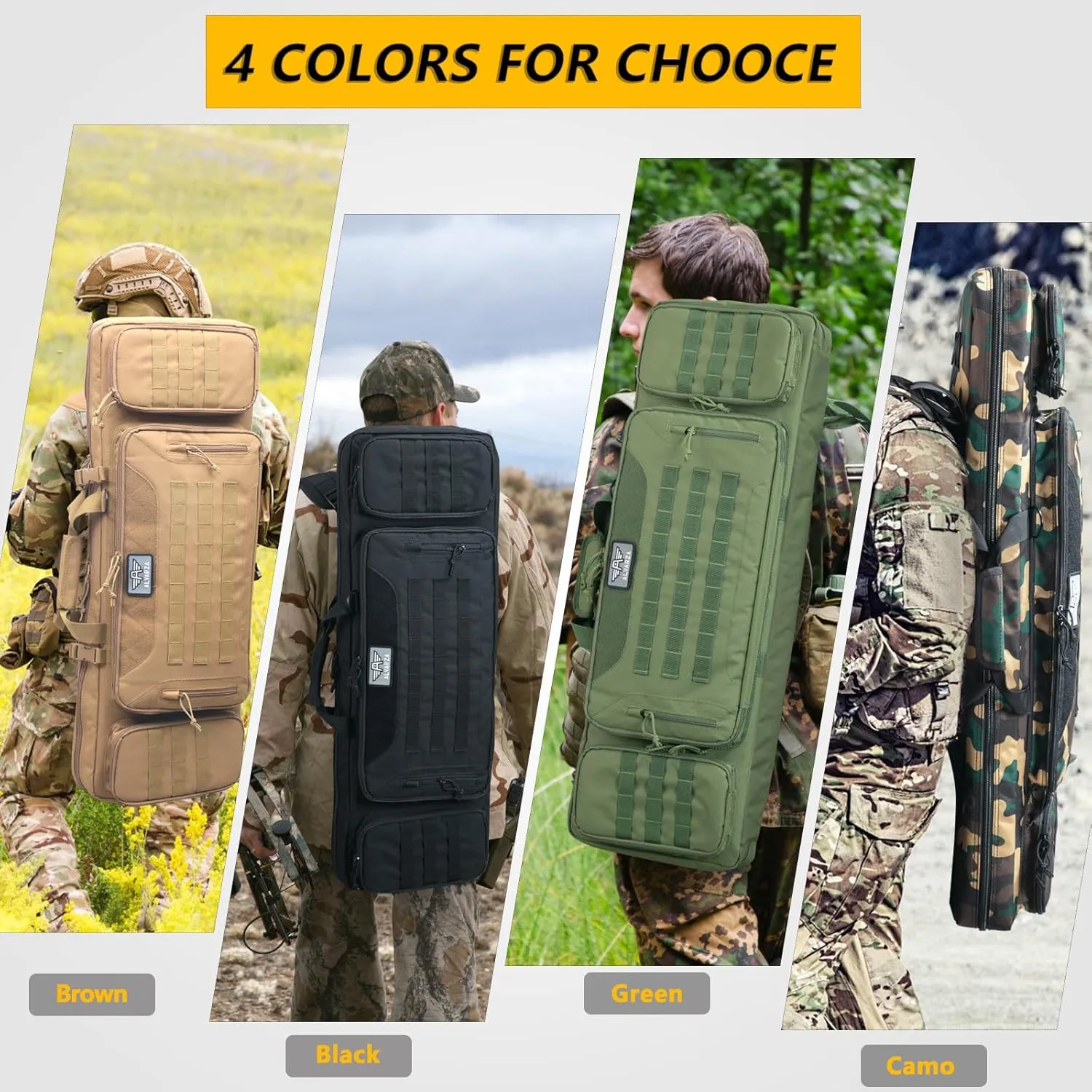36" 42" 48" Double Long Gun Bag Nylon 1000D Soft Case Backpack Rifle Shotgun Pistol Transportation for Hunting Shooting Range, Firearm Transportation with Lockable Zipper and Molle System