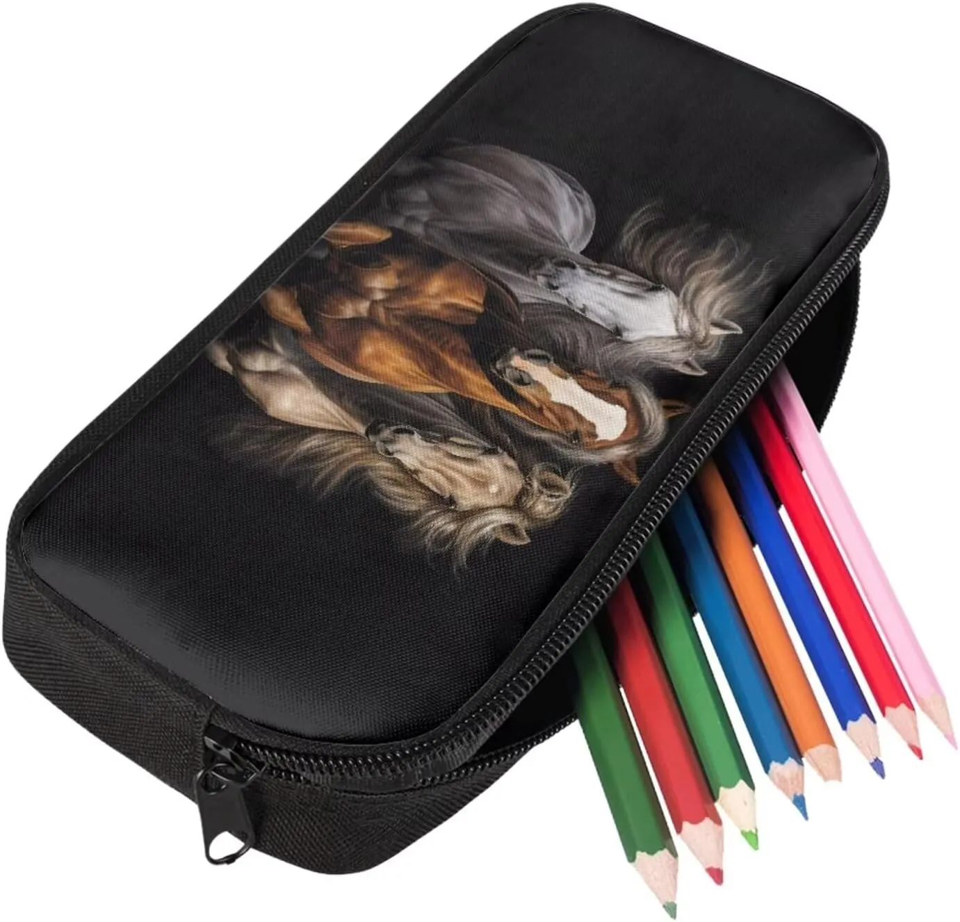 3d Cool Horse Print Kids Backpacks for Girls With Lunch Box Canvas Bookbag for Girls Reusable Leakproof Lunch Bag Insulated, Girl Pencil Case for Back to School Gifts