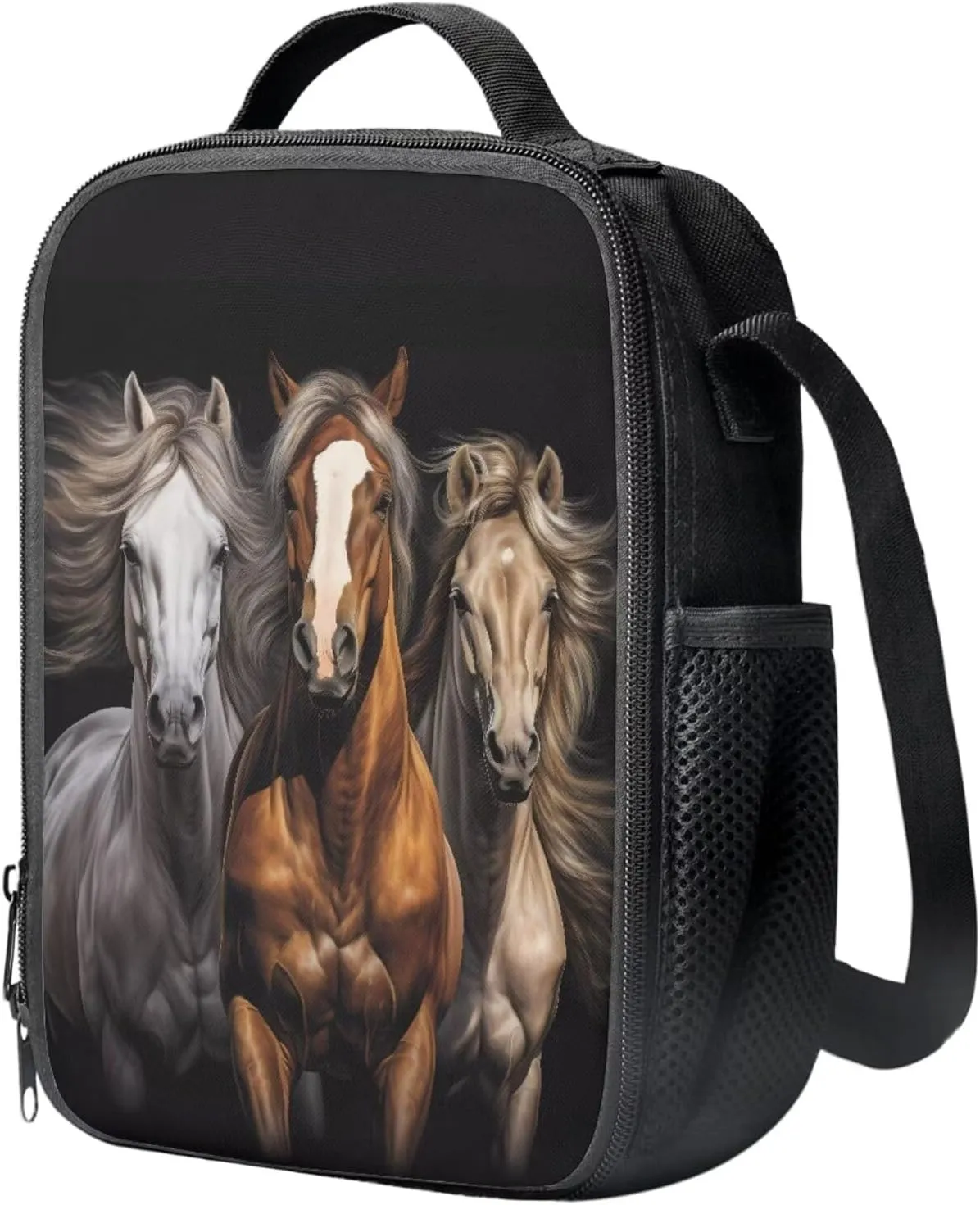 3d Cool Horse Print Kids Backpacks for Girls With Lunch Box Canvas Bookbag for Girls Reusable Leakproof Lunch Bag Insulated, Girl Pencil Case for Back to School Gifts