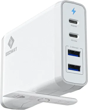 4-Port USB Charger, EGOWAY 90W Wall Charger, 60W & 18W Dual USB C and Dual USB A Ports 12W, Multi for MacBook, iPhone 15 14 13 Pro Max, Galaxy, Laptop Tablet iPad (White)