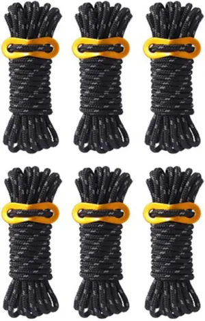 4.36yard 4mm Reflective Nylon Cord, 6pcs Solid Braid Nylon Rope with Aluminum Adjuster Cord Tensioner, Tent Guyline Rope for Camping Tent, Outdoor Hiking Packaging