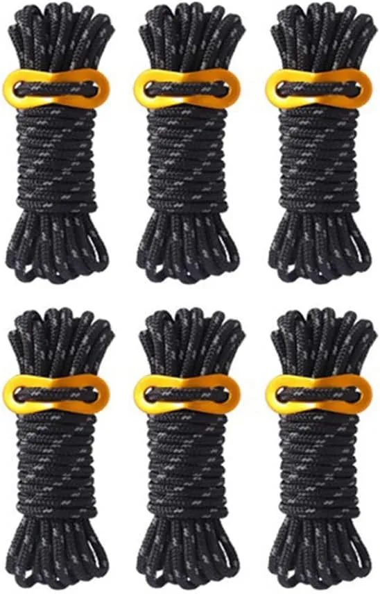4.36yard 4mm Reflective Nylon Cord, 6pcs Solid Braid Nylon Rope with Aluminum Adjuster Cord Tensioner, Tent Guyline Rope for Camping Tent, Outdoor Hiking Packaging