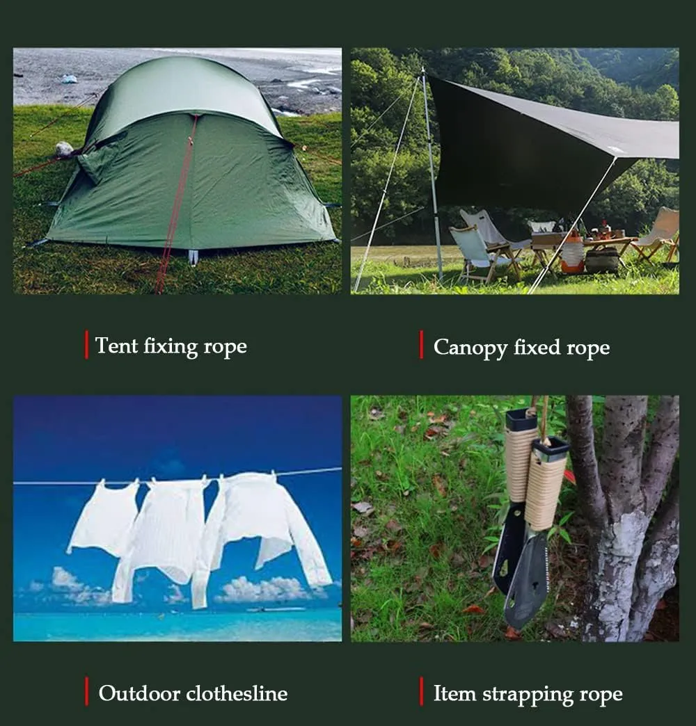 4.36yard 4mm Reflective Nylon Cord, 6pcs Solid Braid Nylon Rope with Aluminum Adjuster Cord Tensioner, Tent Guyline Rope for Camping Tent, Outdoor Hiking Packaging
