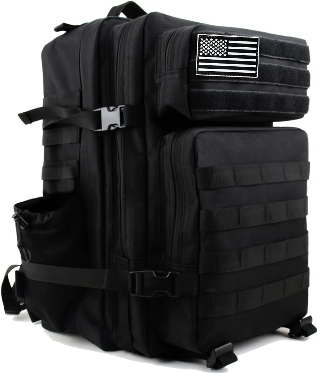 45L Military Tactical Backpack Water-Resistant Army Bag Rucksack MOLLE System - Hydration Compatible Bug Out Bag for Hiking,Gym,Assault Pack,Survival Gear (19.7x11.8)(Black)