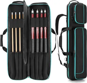 4x4 Pool Cue Case Hold Up to 4 Butts and 4 Shafts, Pool Stick Carrying Case with Front Accessories Pockets, Billiard Cue Cases with Shoulder Straps