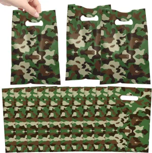 50 PCS Camo Party Gift Bags, Camouflage Military Party Favors Bags Waterproof Plastic Goodie Bags for Army Birthday Party Decorations Supplies Gifts for Kids Boy Girl Baby Shower