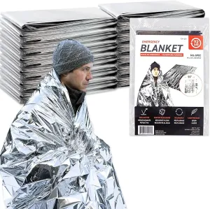 72 HRS MIL-SPEC Emergency Space Blankets – Mylar Survival or Emergency Thermal Blankets for Camping, Hiking, Marathon, First Aid, Emergency Preparedness, Extreme Weather, Shelter (12-Pack)
