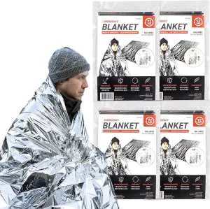 72 HRS MIL-SPEC Emergency Space Blankets – Mylar Survival or Emergency Thermal Blankets for Camping, Hiking, Marathon, First Aid, Emergency Preparedness, Extreme Weather, Shelter (4-Pack)