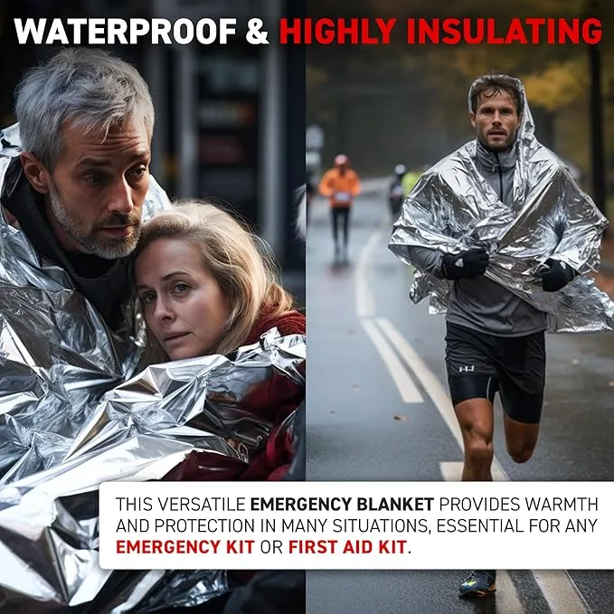 72 HRS MIL-SPEC Emergency Space Blankets – Mylar Survival or Emergency Thermal Blankets for Camping, Hiking, Marathon, First Aid, Emergency Preparedness, Extreme Weather, Shelter (4-Pack)
