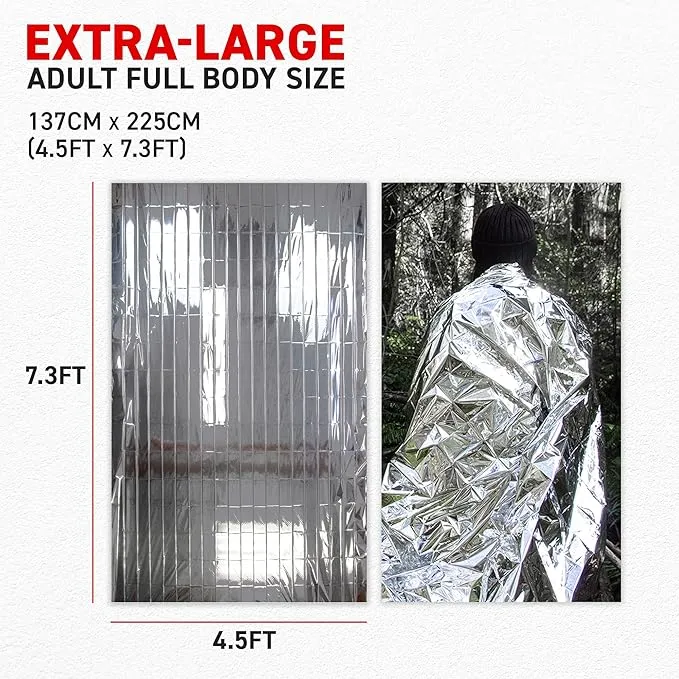 72 HRS MIL-SPEC Emergency Space Blankets – Mylar Survival or Emergency Thermal Blankets for Camping, Hiking, Marathon, First Aid, Emergency Preparedness, Extreme Weather, Shelter (4-Pack)