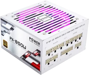 850W PSU – Fully Modular 850 Watt Power Supply, 80 Plus Gold, Silent RGB Fan, 105°C Capacitors, High Efficiency for Gaming & Workstations - White