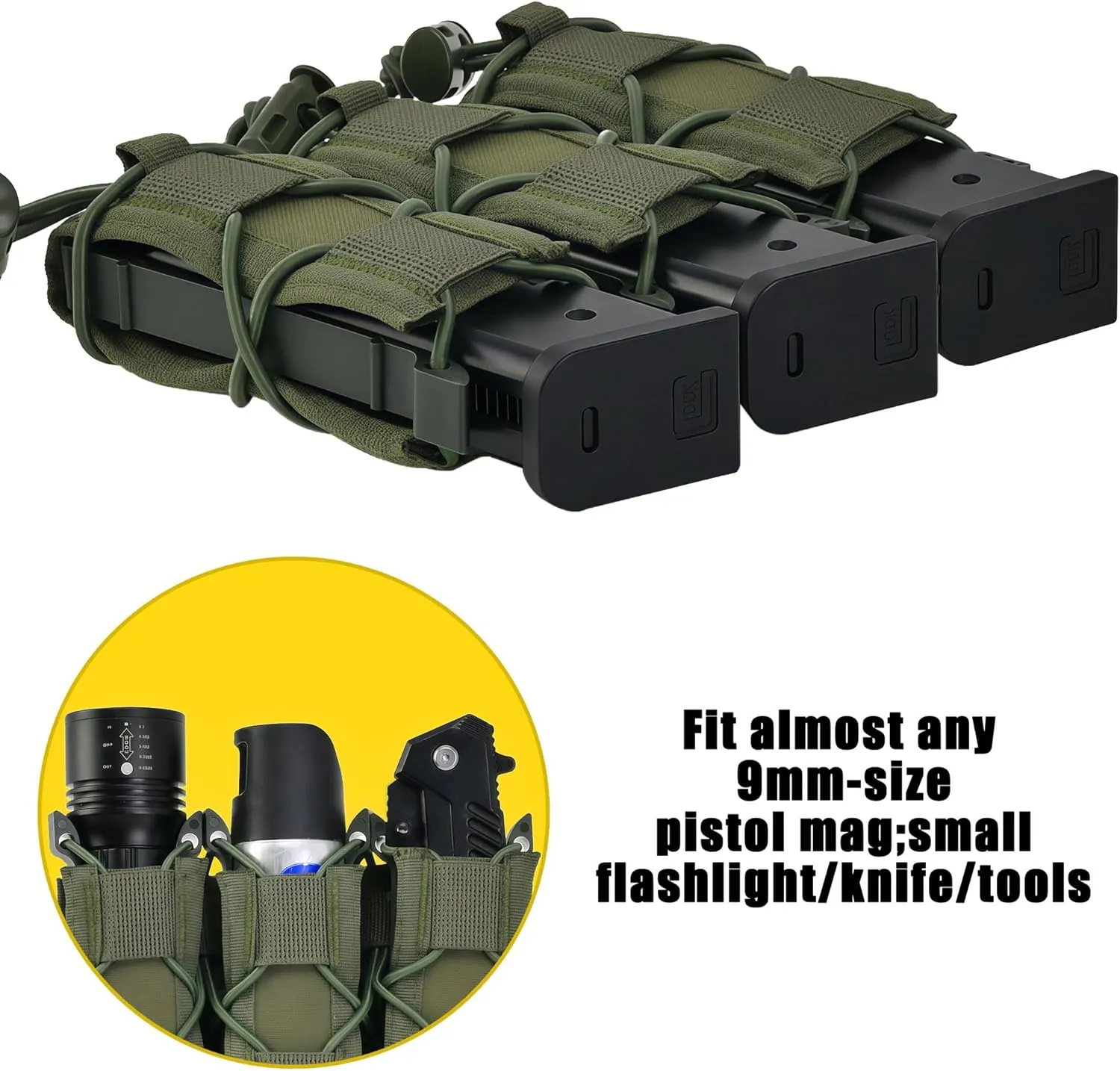 9mm Mag Pouch Double Triple,Pistol Mag Pouch Molle Clips,9mm Magazine Holder Open Top,Tactical Gear for Durable Camping Hunting Bag