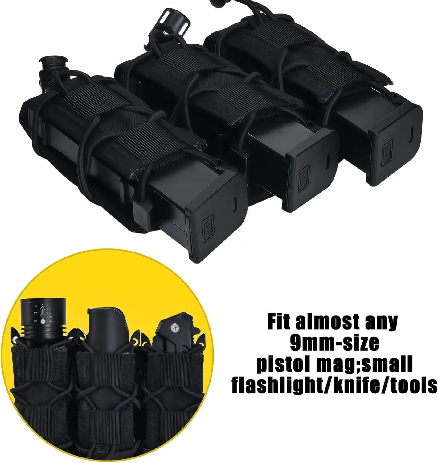 9mm Mag Pouch Double Triple,Pistol Mag Pouch Molle Clips,9mm Magazine Holder Open Top,Tactical Gear for Durable Camping Hunting Bag